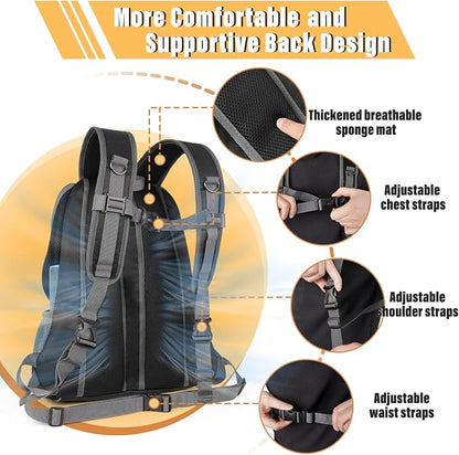 YUDODO Dog Front Carrier Backpack, Adjustable Breathable Dog Backpack | Ventilated, Safety Belt, Lightweight, Reflective Strip, Pocket Storage, For Walking Hiking Outdoor, Black, L