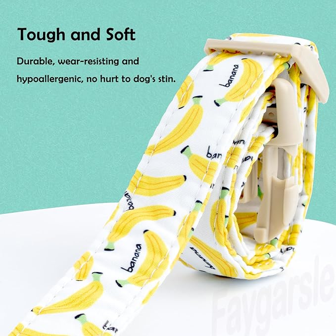 Faygarsle Cute Banana Print Dog Collar Spring Summer Design for Small Medium Large Dogs White and Yellow L