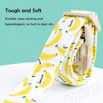 Faygarsle Cute Banana Print Dog Collar Spring Summer Design for Small Medium Large Dogs White and Yellow L