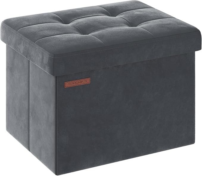 SONGMICS Storage Ottoman, Foldable Small Ottoman Foot Rest, 12.2 x 16.1 Inches Foot Stool, Load up to 286 lb, for Living Room, Bedroom, Dorm, Slate Gray ULSF200G01