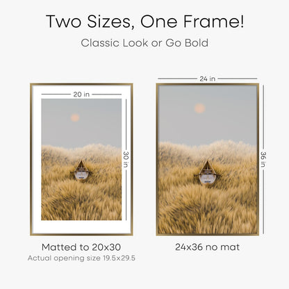 Homeforia 24x36 Picture Frame Bronze, High End Metal 24 x 36 Large Poster Frames with Mat 20 by 30 Photo, 24x36 Brass Frame Matted to 20x30 Print, 36x24 Thin Frames, Tempered Glass, Wall Kit, Set of 1