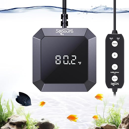 Aquarium Thermometer Submersible, Digital Fish Tank Thermometers with USB for GlassTank, Aquariums Temperature Gauge ±1℉ Accurate, Suitable for Fish, Turtle, Saltwater or Freshwater, 6.56ft Power Cord