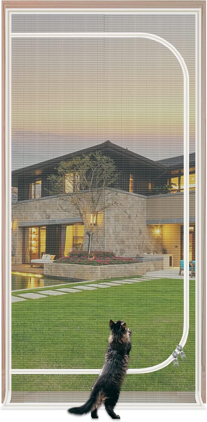 Reinforced Cat Screen Door,Zipper Screen Door Fits Door Opening Size 38''x 82'',Cat Resistant Mesh Screen Door for Keeping Cats in and Out for Living Room,Bedroom,Kitchen.