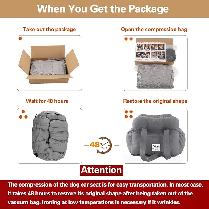 Dog Car Seat for Small Dogs, Portable Puppy Car Seat of Easy Installation, Fashionable Pet Carrier Bag with Large Pockets, Machine Washable Dog Booster Seat (Striped Khaki)