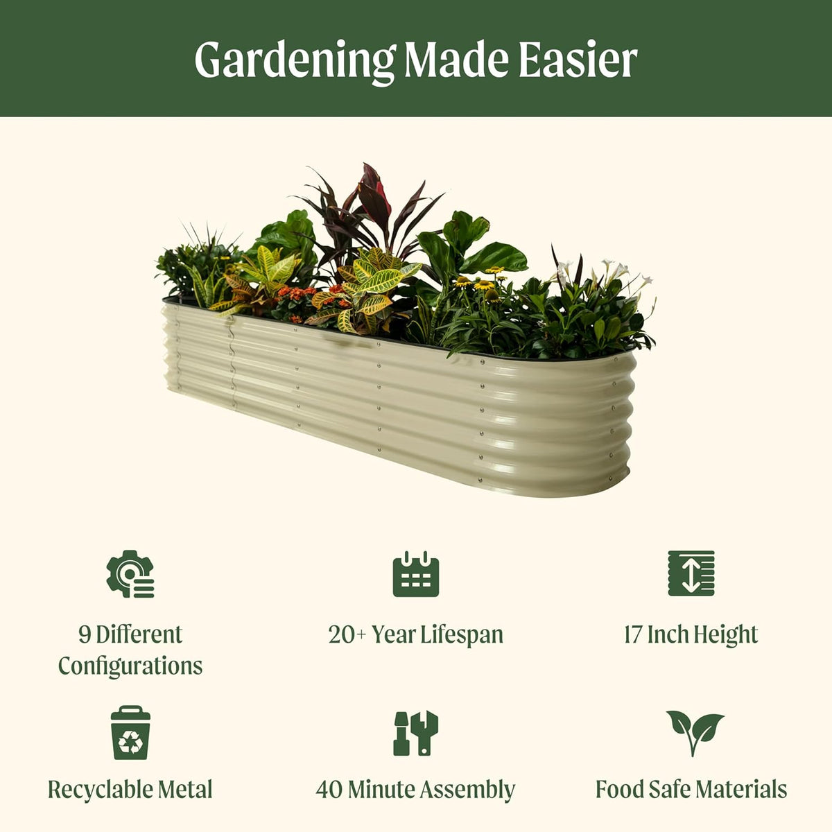 Vego garden Raised Garden Bed Kits, 17" Tall 9 in 1 8ft x 2ft Metal Raised Planter Bed for Vegetables Flowers Ground Planter Box, Sky Blue