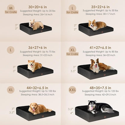 EHEYCIGA Large Dog Bed Memory Foam for Crate, Orthopedic Dog Bed Large Size Dogs with Washable Removable Cover, Waterproof Pet Sofa Couch with Nonskid Bottom, 35x22x6, Black | Small Dog Sofa with Washable Removable Cover, Waterproof Pet Couch for Crate...