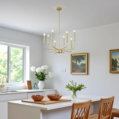 Modern Gold Farmhouse Chandeliers, 8-Light Industrial Metal Chandelier Lighting, Classic Candle Hanging Pendant Light Fixtures for Kitchen Bedroom, Dining Room, Living Room,Foyer
