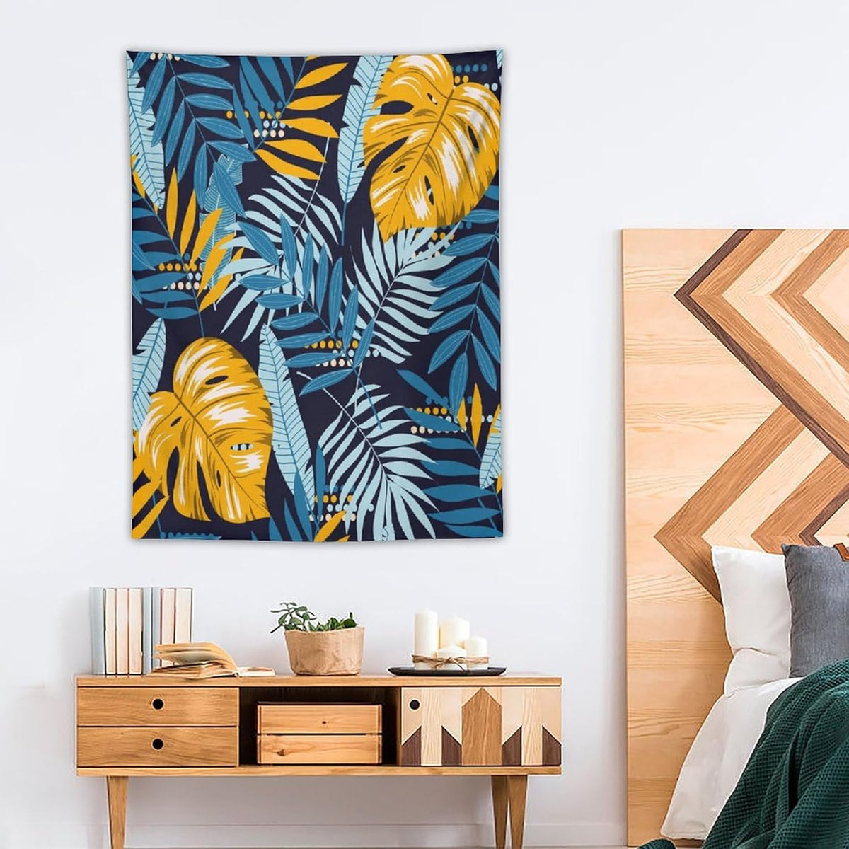 ICMOLYYENLO Palm Leaf Tapestry Wall Hanging, Tropical Leaves Plant Jungle Green Hawaiian Art Home Decor for Guest Bedroom Living Room Dormitory 60x80 Inch