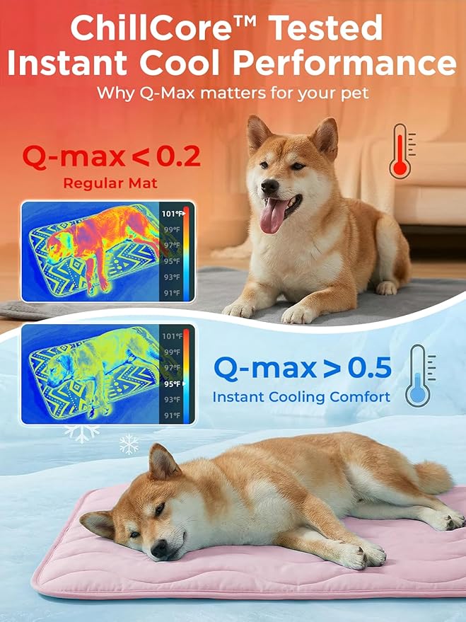 furrybaby Dog Cooling Mat for Large Dogs, 43"x32" Self Cooling Pet Cooling Mat for Dogs & Cats, QMAX>0.5, Thickened Cool Fiber, Cooling pad for Dog Bed, Durable Portable Indoor/Outdoor Summer,Pink
