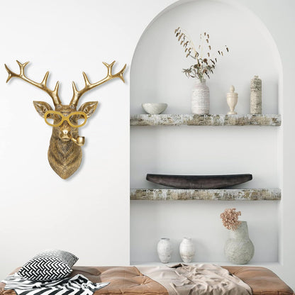Animal Heads Wall Decor Resin Animals Sculptures Head Wall Hanging Decoration Gold vintage Wall Sculpture for Living Room Bedroom Office(Deer,not include metal frames)
