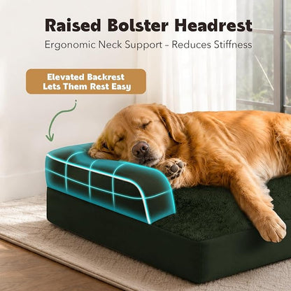 XXL Orthopedic Waterproof Dog Bed with Bolster for Extra Large Dogs | Pillow Support for Neck Relief, Egg Crate Foam, Waterproof Liner, Anti-Slip Bottom, Removable Bolster Cover, 45 x 35 Inch