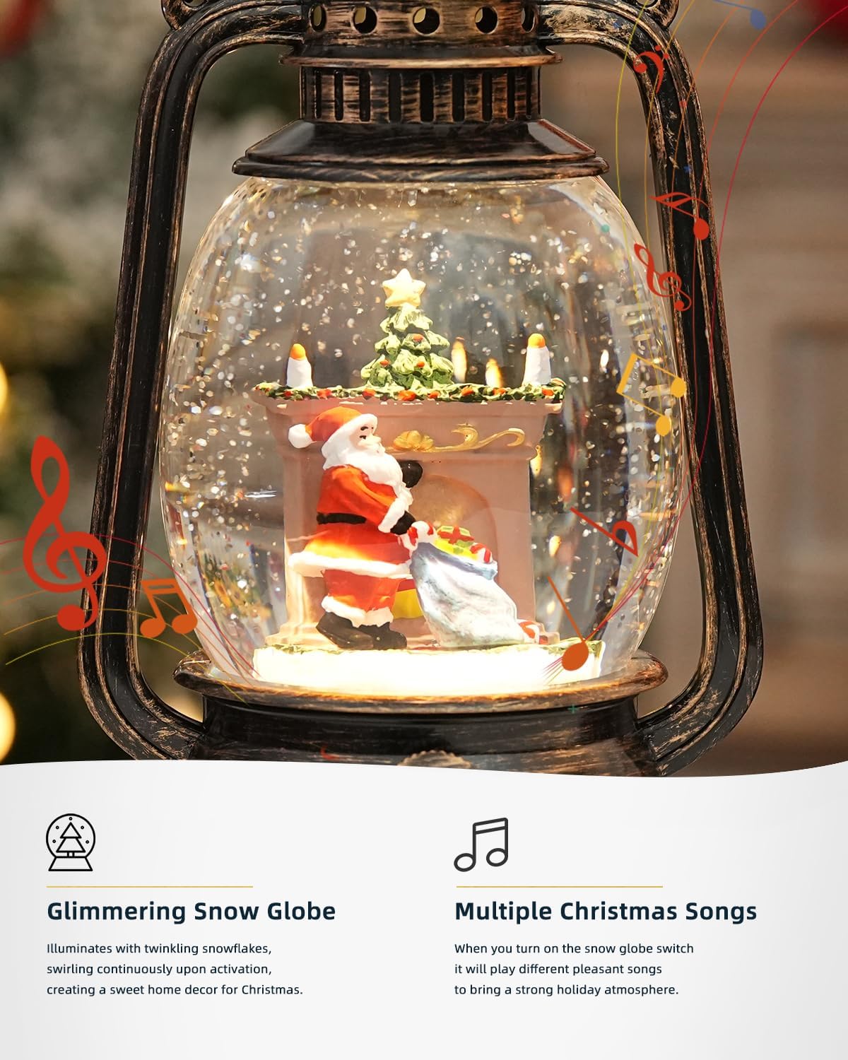 Snow Globe Christmas Decorations Indoor,Christmas Snow Globe Swirling Glittering Santa Scene, USB Lined/Battery Operated Lighted Snow Globe for Christmas Festival Decoration Gifts