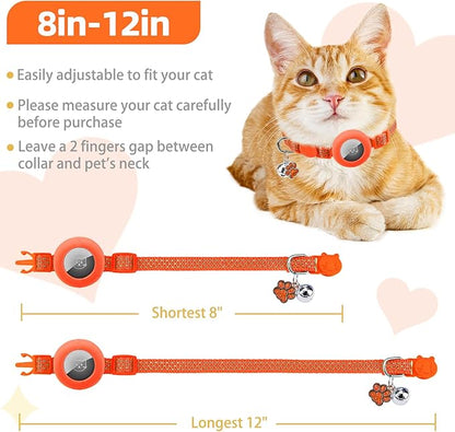 PUPTECK Airtag Cat Collar Breakaway 2 Pack with Bells, Reflective Kitten Collar with Air Tag Holder for Boy Girl Kitty and Puppies, Soft, Orange & Purple