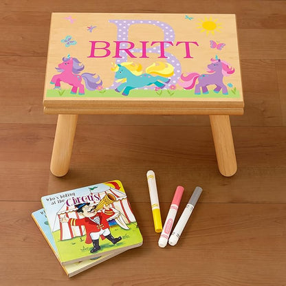 Let’s Make Memories Personalized My Own Name Step Stool - Children’s Step Stool - Sturdy Wood – Non-Toxic Paint, Sealer - Sports Design - White - 14’Wx9.25”Lx8.75”H - Ages 3+