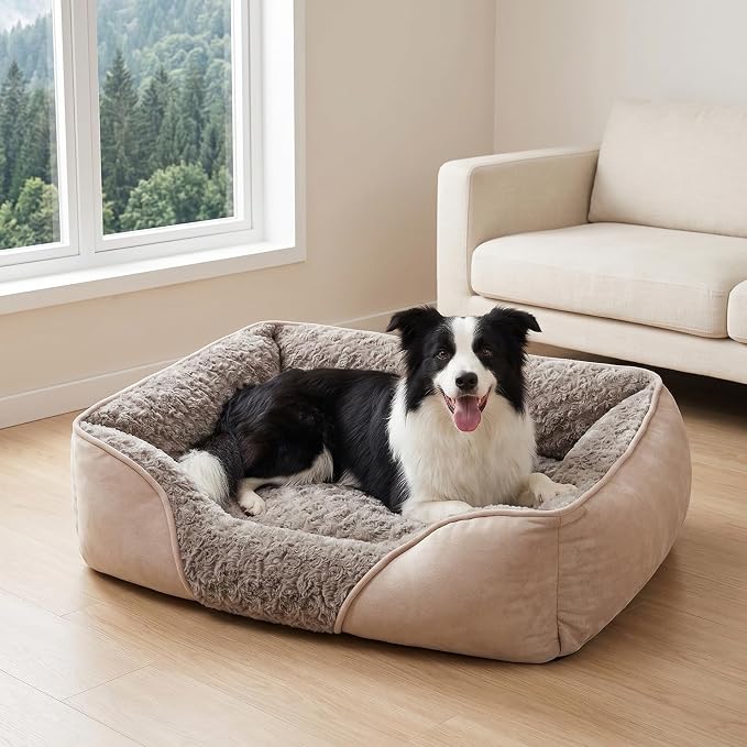 Large Rectangle Orthopedic Dog Bed for Medium Small Dogs, Washable Soft Calming Puppy Sleeping Cuddler With Anti-Slip Bottom L(30"x24"x9")