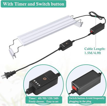 HITOP Full Spectrum LED Aquarium Light – 16-24” Classic Fish Tank Light with Timer, Aquarium Plant Light with Stable Extendable Brackets (16-24in)