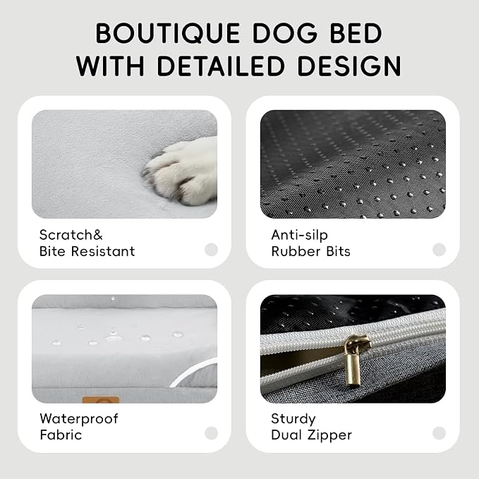 Homemate Dog Bed Medium Sized Dog: 28"x23" Orthopedic Pet Bed with Toy | Large Dogs Bed with Non-Slip Botton & Removable Washable Cover Cat Bed Sofa M Outdoor Crate Pad Couch Light Grey