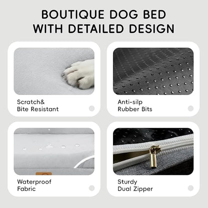 Homemate Dog Bed Medium Sized Dog: 28"x23" Orthopedic Pet Bed with Toy | Large Dogs Bed with Non-Slip Botton & Removable Washable Cover Cat Bed Sofa M Outdoor Crate Pad Couch Light Grey