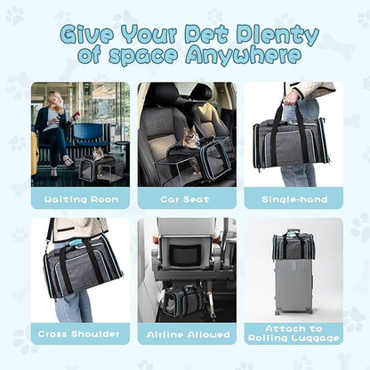 Pesen Expandable Dog & Cat Carrier, Airline Approved Soft Pet Carrier, Breathable & Collapsible Design, Ideal for Small Dogs, Cats, Rabbits and Other Small Animals – Larger Expansion Area for Comfort