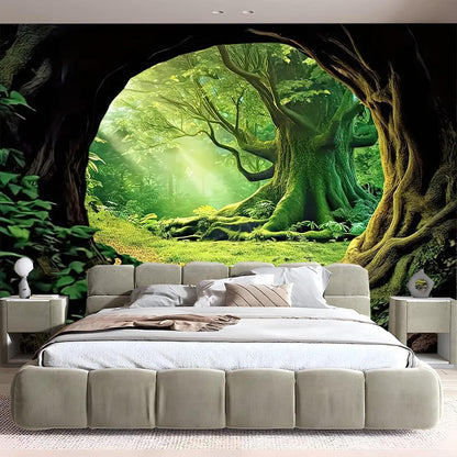 FENDROM Tree Cave Tapestry,Misty Forest Fairy Tale Wall Hanging Natural Jungle Sunshine Through Scenery Aesthetic tapestries for Living Room Bedroom Office Spring Decoration