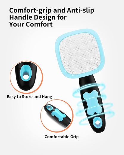 Glendan Dog & Cat Grooming Brush - Slicker Shedding Tool (Blue)