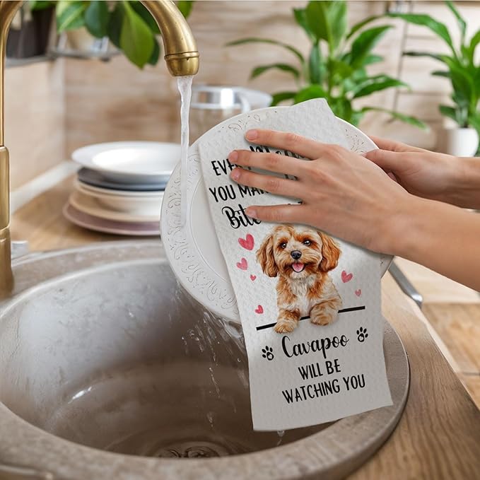 Cavapoo Gifts Kitchen Towels, Funny Dog Tea Dish Towels for Kitchen Decorative, Cavapoo Dog Lovers Gifts for Women, Every Meal You Make Every Bite You Take Hand Towel, 16x24 Inch