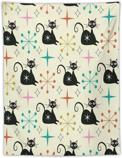 ICMOLYYENLO Abstract Cat Tapestry, Medieval Abstract Atomic Star Cat Vintage Home Wall Hanging Art Tapestry for Bedroom Living Room Dormitory 60x80 Inch