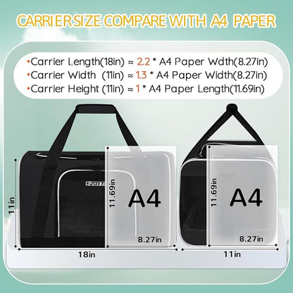 Small Pet Carrier 18" L x 11" W x 11" H Airline Approved, Black | for Delta/American/United Airlines, Lockable Safety Zippers and Anti-Scratch Mesh, Pets Under 10 lbs