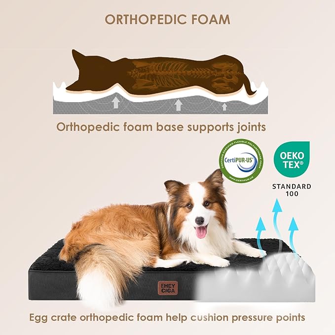 EHEYCIGA Orthopedic XXL Dog Beds for Jumbo Dogs with Removable Washable Cover for Crate, Black, 47x29