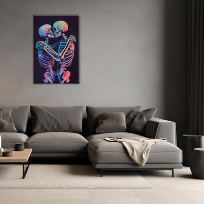 Skeleton Wall Art Kissing Skull Art Poster Skeleton Lover Picture Print On Canvas Abstract Horrible Theme Painting Framed Artwork Living Room Decor(Artwork-3,12"x18")