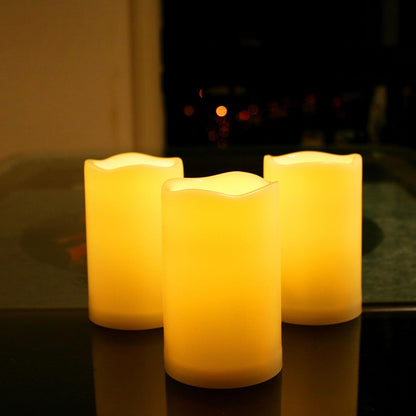 CANDLE CHOICE Waterproof Outdoor Battery Operated Flameless Candles with Remote Timer Plastic Flickering Fake Electric LED Pillars for Lantern Garden Wedding Christmas Decorations 3x5 Inches 3 PCS