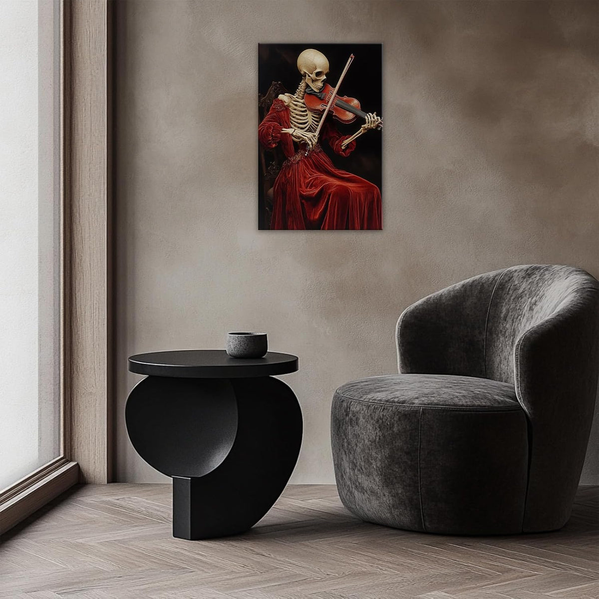 OAAPITI Gothic Skull Violinist Wall Art Macabre Musician Canvas Print Edgy Dark Art Vintage Halloween Decoration for Living Room Bedroom Home Wall Decor(Artwork-9,20"x30")