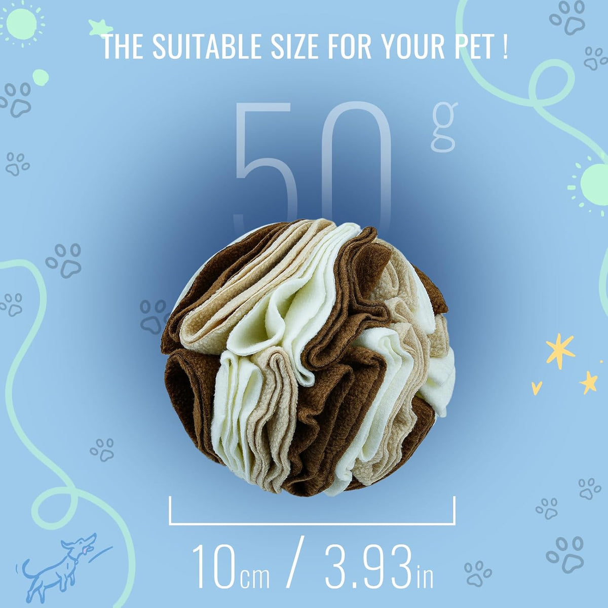 Pet Snuffle Ball, Puzzle Sniffing Interactive Dog Ball for Blind Dogs Training Stress Relief Dog Enrichment Toys Treat Machine Washable (Milk Tea Brown, 10cm)