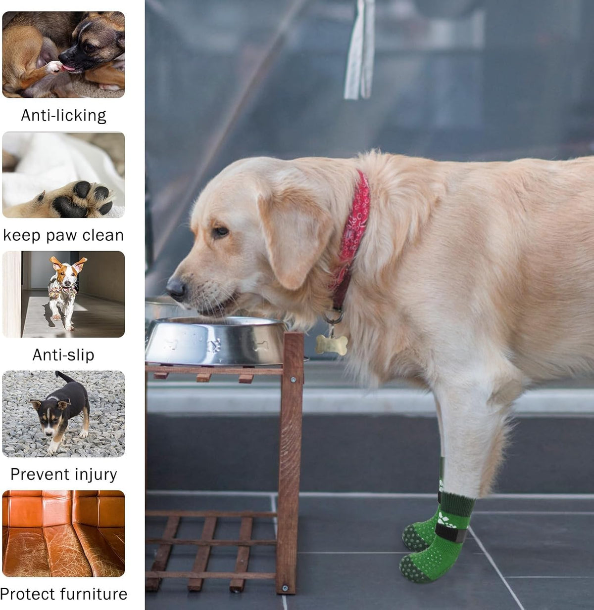 SCENEREAL Anti Slip Dog Sock to Prevent Licking Paws for Hardwood Floors, Boots & Paw Protector Shoes for Hot/Cold Pavement with Grippers, Double Sides Grips for Small Medium Large Senior Dogs, S