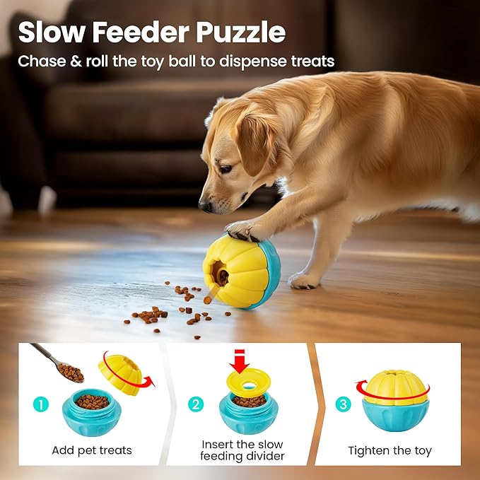 Potaroma Frozen Treat Dog Toys Enrichment Ball, Interactive Durable and Safe Puppy Chew Toy, Slow Feeder Food Dispenser Dog Pup Puzzle for Chewers 4.0 Inches