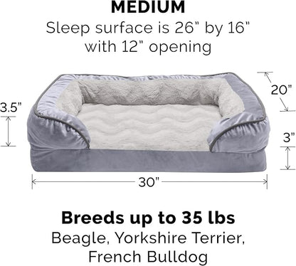 Furhaven Orthopedic Dog Bed for Medium/Small Dogs w/ Removable Bolsters & Washable Cover, For Dogs Up to 35 lbs - Plush & Velvet Waves Perfect Comfort Sofa - Granite Gray, Medium