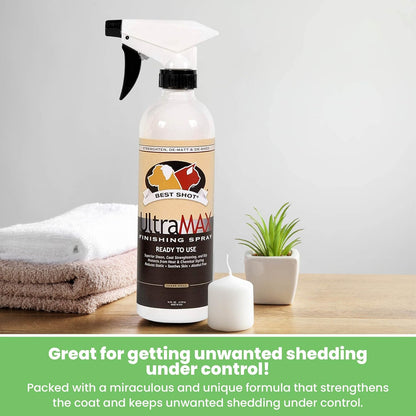 Best Shot UltraMAX Pro Finishing Spray, Ideal Detangler Spray for Pets, Hydrating and Soothing Pet Grooming Spray, for Dogs and Cats, 17 Oz.