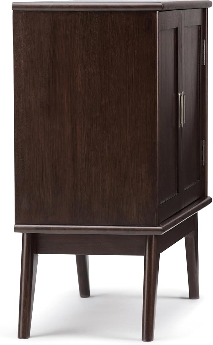 SIMPLIHOME Draper SOLID HARDWOOD 32 Inch Wide Mid Century Modern Low Storage Cabinet in Medium Auburn Brown, For the Living Room, Entryway and Family Room