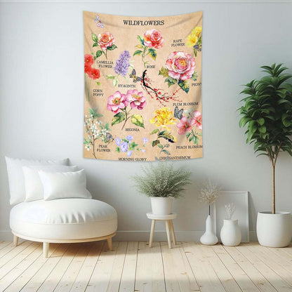 dueeia Vintage Floral Tapestry Wall Hanging Wildflowers Colourful Flower Boho Butterfly Tapestries for Bedroom Aesthetic Living Room Wall Decor (90.6"x70.9")