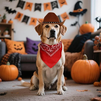 choyaxo Halloween Costumes for Dogs Cat Pet Cowboy Costume Cowboy Hat with Bandana Set for Halloween, Christmas, Holiday, Party, Cosplay (Brown, Large)