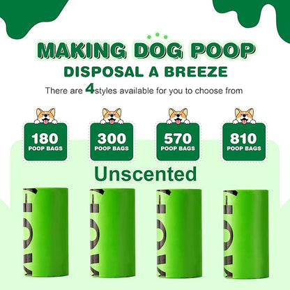MUAMUA Dog Poop Bag Rolls 570 Count with Dispenser, Biodegradable Unscented Pet Waste Bags, Guaranteed Extra Thick, Leak Proof Doggie Refill Bags for Easy Cleanup, Big Size 9 x 13 Inches