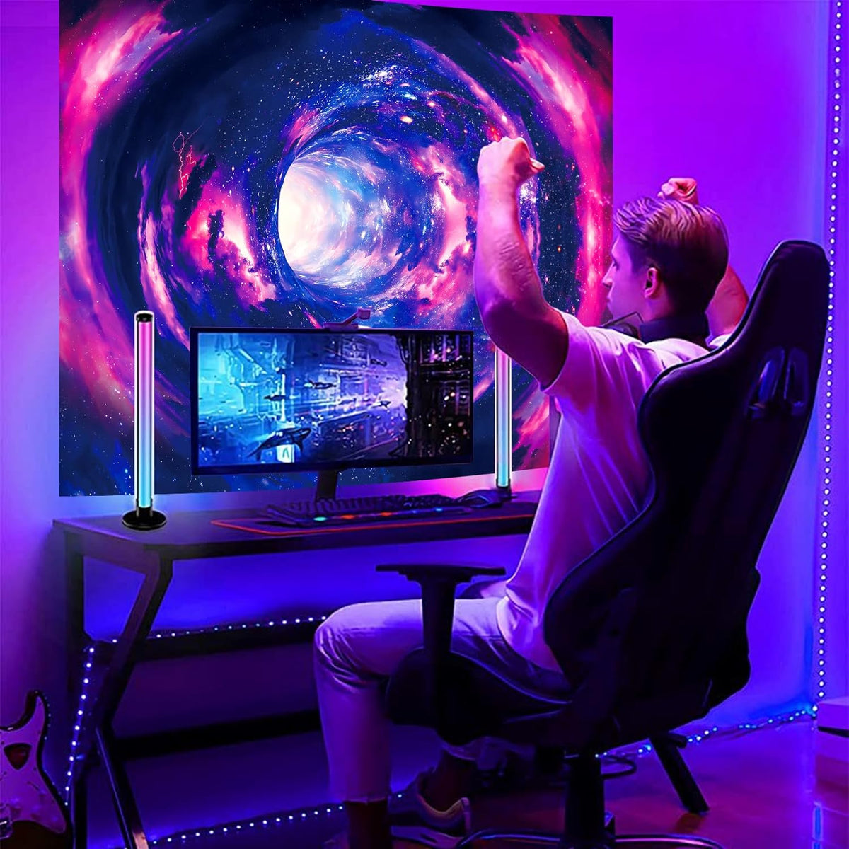Atrippy Blacklight Galaxy 3D Tapestry for Bedroom, Glow in the Dark Space Room Decor Wall Hanging, UV Reactive Vortex Tapestries Backdrop Posters for Living Gamer Room Dorm Office 51x60 Inches
