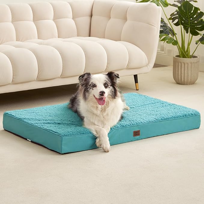 EHEYCIGA Orthopedic XXL Dog Beds for Jumbo Dogs with Removable Washable Cover for Crate, Turquoise Blue, 47x29