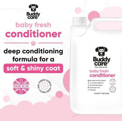 Baby Fresh Dog Conditioner (169.07oz) Made with Aloe Vera, Argan Oil & Pro Vitamin B5 to Detangle Matted Coats & Relieve Sensitive & Itchy Skin, Suitable for Puppies from 8 Weeks, Vegan