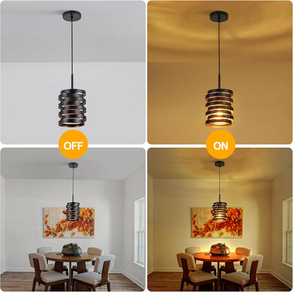 Modern Farmhouse Pendant Lights Kitchen Island, Industrial Multiple Rings Hanging Pendant Light Fixtures for Sink Bar Entrance Bathroom Hallway, Black with Gold Interior