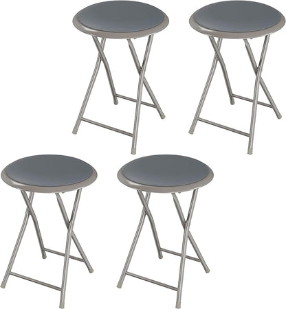 Folding Bar Stools - Set of 4 Heavy-Duty 18-Inch Stool with 225lb Capacity and Padded Seats for Dorm, Recreation or Game Room by Lavish Home (Gray)