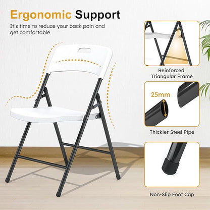 24 Pack Folding Chairs, 700lbs Capacity Heavy Duty Folding Chair with Reinfoced Steel Frame for Indoor/Outdoor Use, White Plastic Foldable Chairs for Party, Patio, Meeting, Wedding and School
