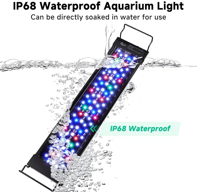 AQQA LED Aquarium Light, 24/7 Mode IP68 Waterproof Extendable Bracket Fish Tank Light, DIY Mode Full Spectrum Aquarium Plant Light, Adjustable Timer/Brightness Memory Function for 32-40 Inch Fish Tank