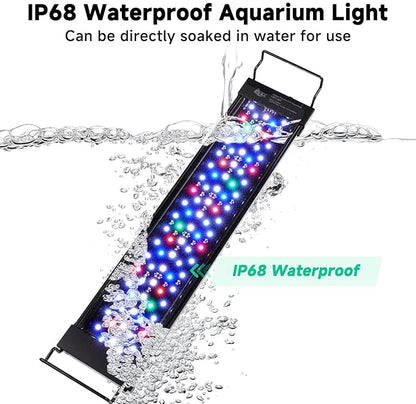 AQQA LED Aquarium Light, 24/7 Mode IP68 Waterproof Extendable Bracket Fish Tank Light, DIY Mode Full Spectrum Aquarium Plant Light, Adjustable Timer/Brightness Memory Function for 18-24 Inch Fish Tank