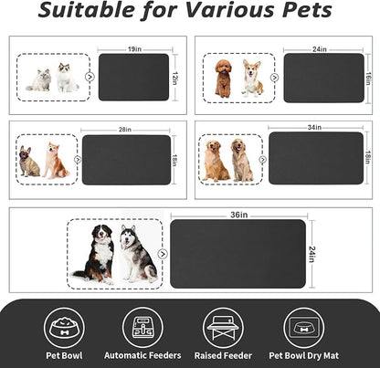 HotLive Dog Food Mat - Absorbent Cat Mat for Food and Water, No Stains Pet Feeding Bowl Mat, Easy to Clean Pet Placemats, Quick Dry Dog Water Dispenser Mat for Messy Drinkers | Black 18"x 34"